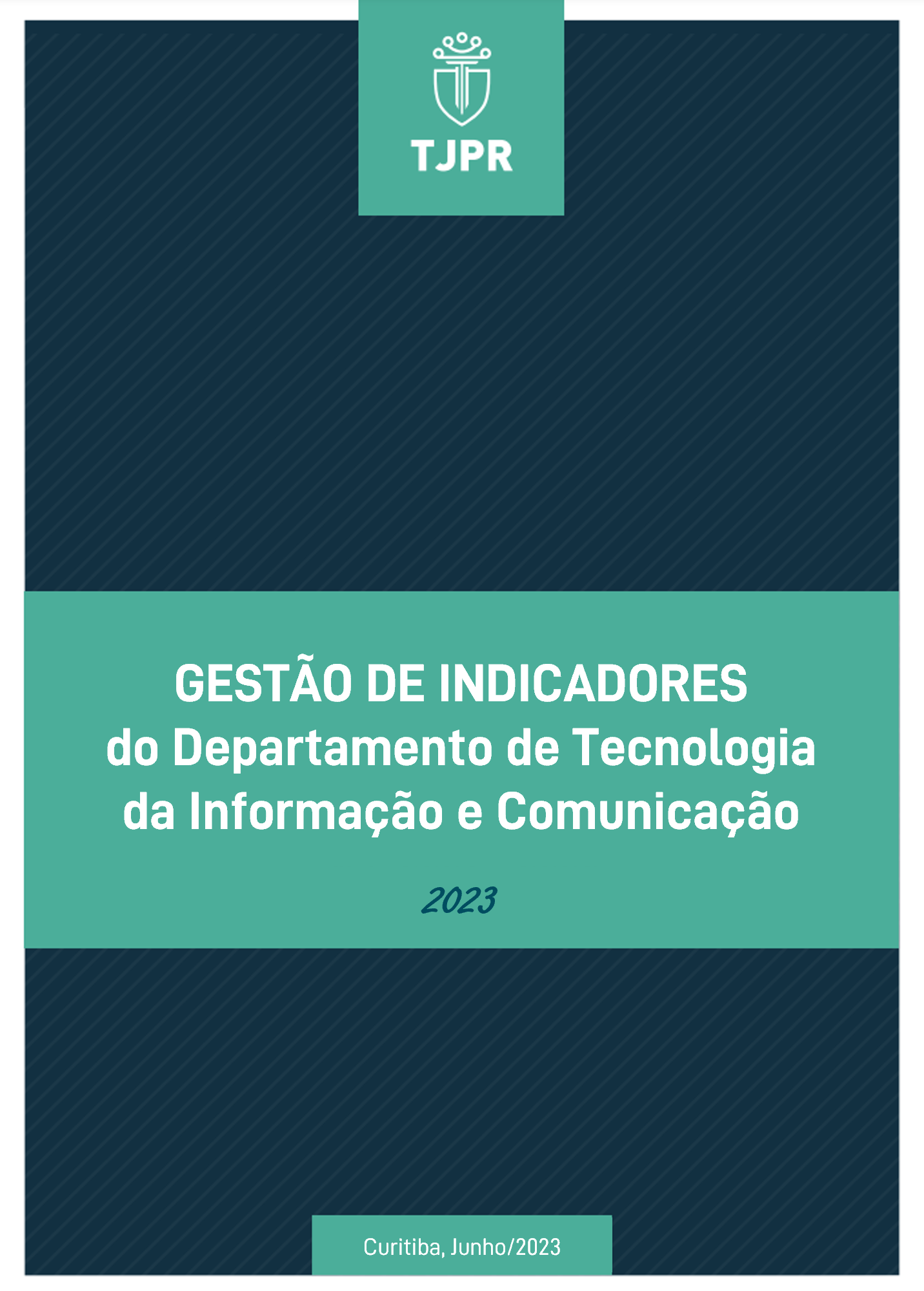 A imagem representa a capa do documento. Ela é azul escura e nas bordas inferior e superior possui detalhes em verde e a logomarca do TJPR.